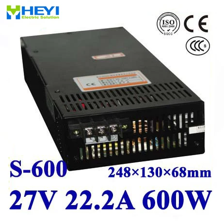 

LED power supply 27V 22.2A 100~120V/200~240V AC input single output switching power supply 600W 27V transformer