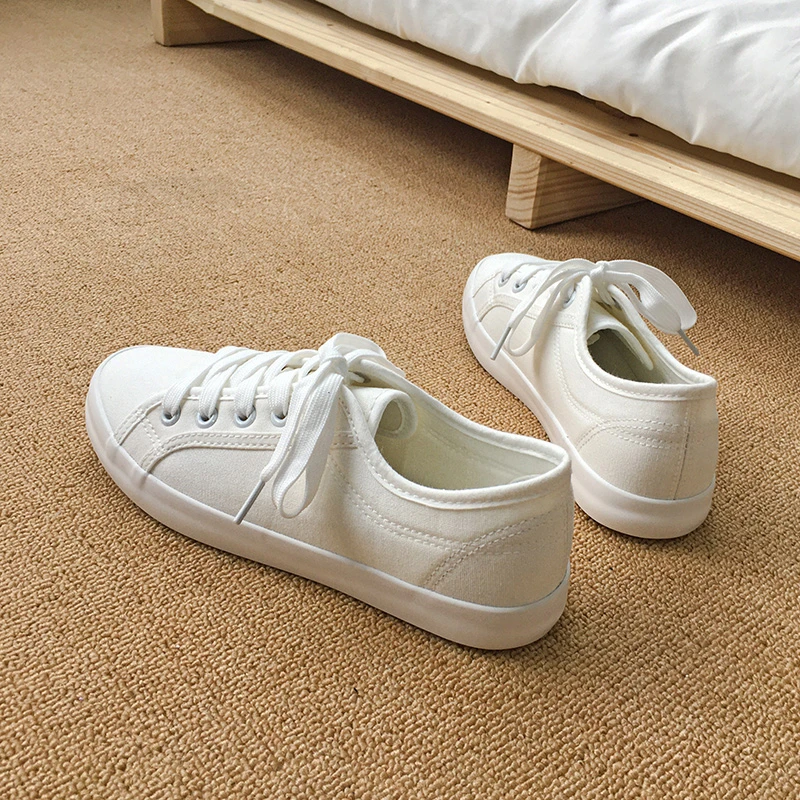 Новинка 2020 белая парусиновая обувь на шнуровке модная женская Весенняя и летняя