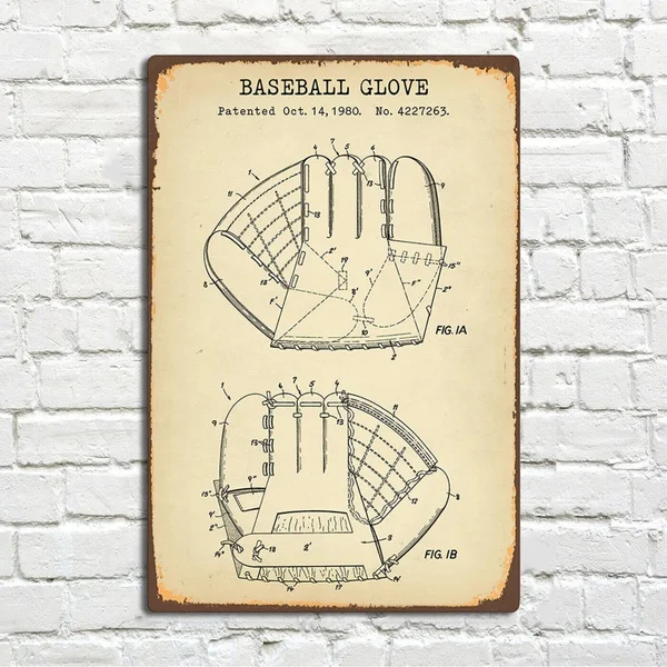 

Baseball Glove Patent Vintage Metal Tin Sign Pin Up Metal Sign Wall Sign Metal Decor Wall Decor(20cmx30cm)
