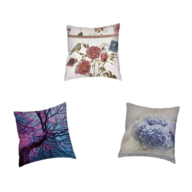 Наволочка с красивым цветочным узором разноцветная розовая хризантема