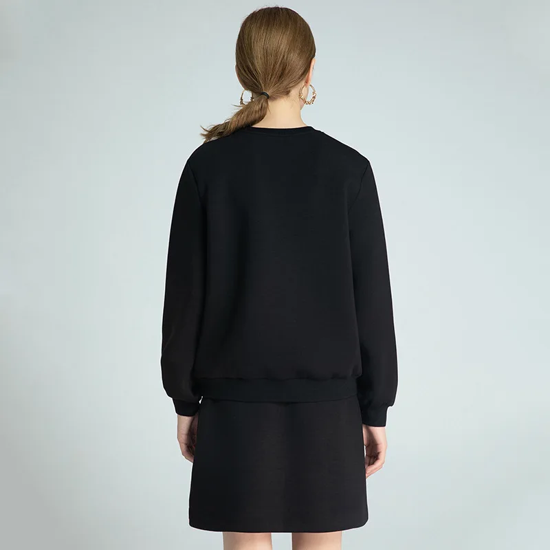 

Fashion Black Embroidery Set 2021 Spring New Long Sleeve Crew Neck Sweater A- line Short Skirt Women's Clothing