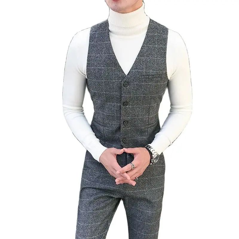 Комплект из 3 предметов в синюю клетку для мужчин (пиджак + брюки жилет) свадебной