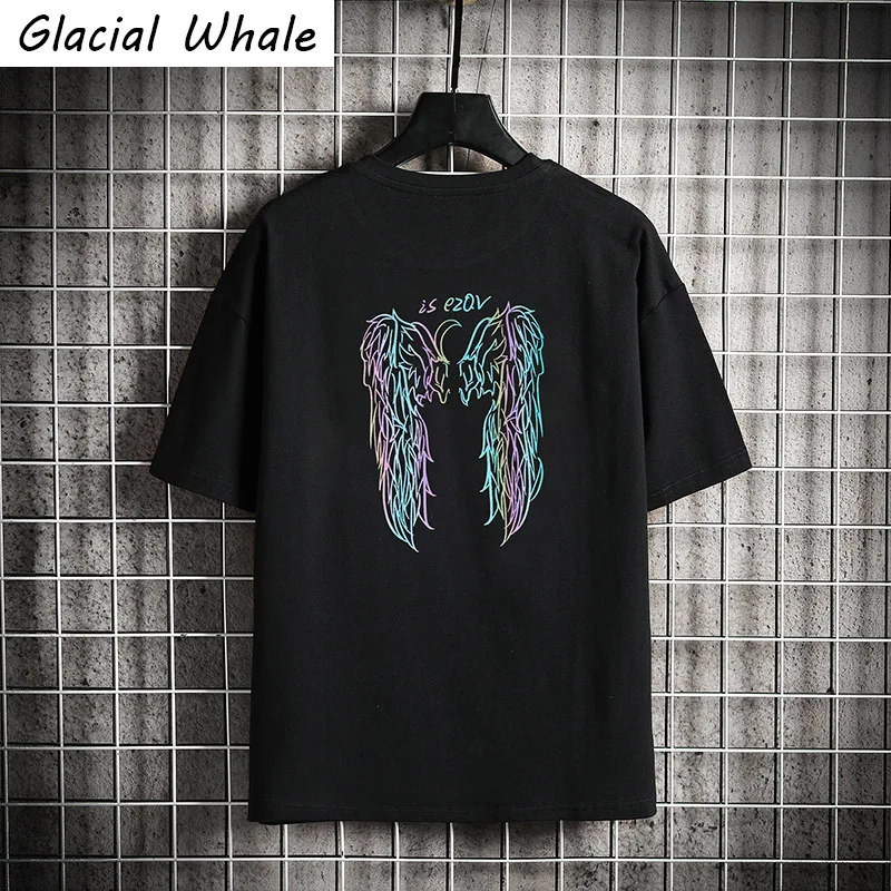 

GlacialWhale футболки Для мужчин 2021 летние топы Графические футболки в стиле «хип-хоп» Японская уличная одежда Harajuku черный большеразмерная футбо...