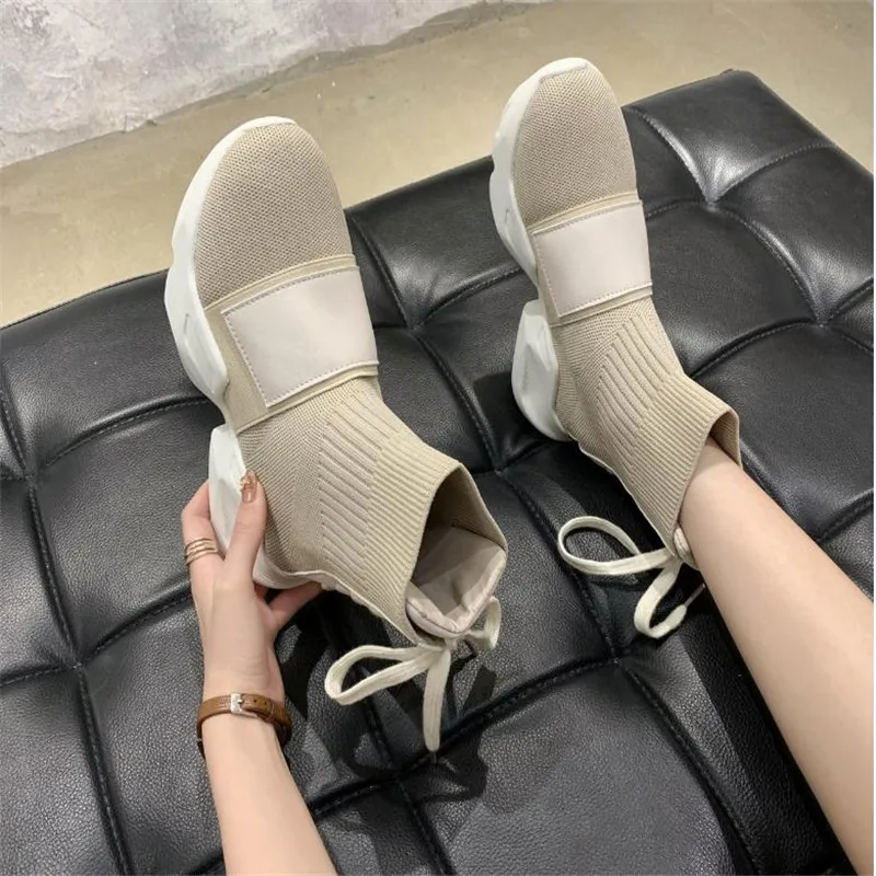 

2021Sneakers For Women Vulcanized Shoes Female Socks Shoes Trainers Women Slip-on Stretch Platform Shoes Black Sneaker 2021