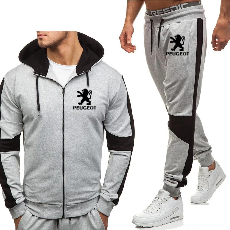 Hoodies Men for Peugeot Car Logo Printed Fashion Casual Harajuku Hooded Fleece Warm zipper Jacket Sweatshirt Sweatpants Suit 2pE |