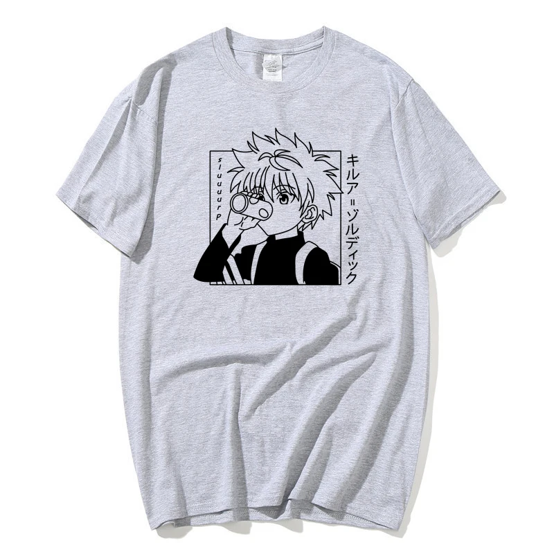 

Kawaii Hunter X Hunter Tshirt Men Short Sleeve Killua Zoldyck T-shirt O-Neck Fitted Soft Cotton Anime Manga Tee Shirt Clothes
