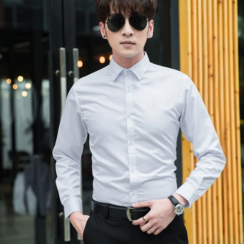 

Solid Long Sleeve Men's Thin Shirt Korean Slim Fit Business Casual Dress Dress For Suit Jacket Button Up Shirts 2023