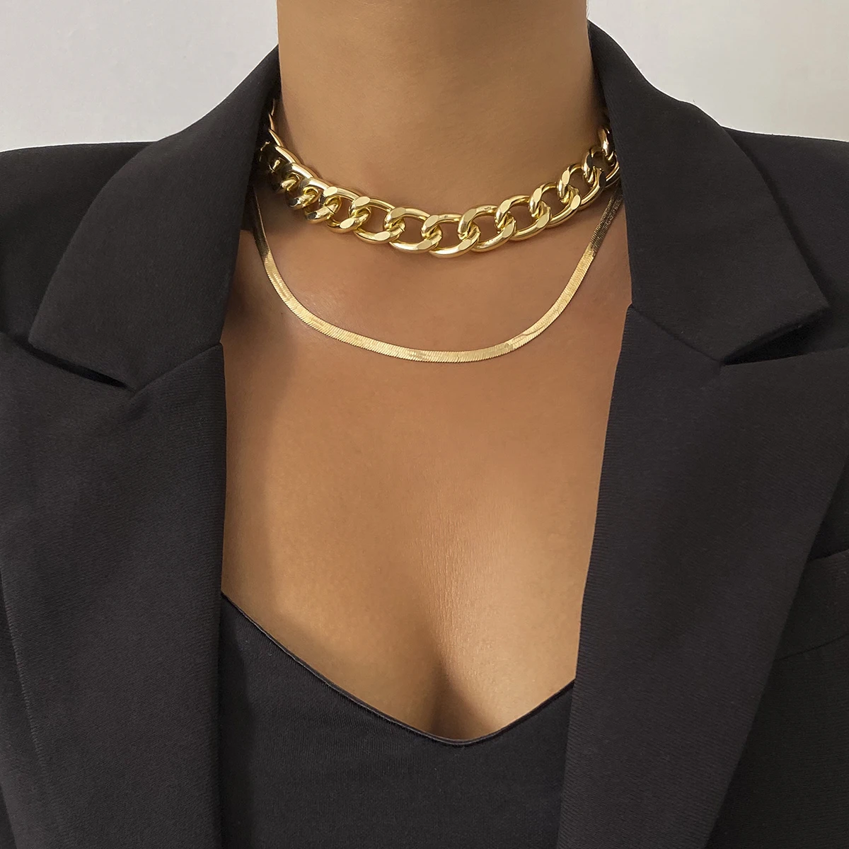 

Punk Layered Thick Chain Choker Necklace for Women 2022 Fashion Snake Chain Necklace Set on the Neck Trendy Jewelry Collar Gifts