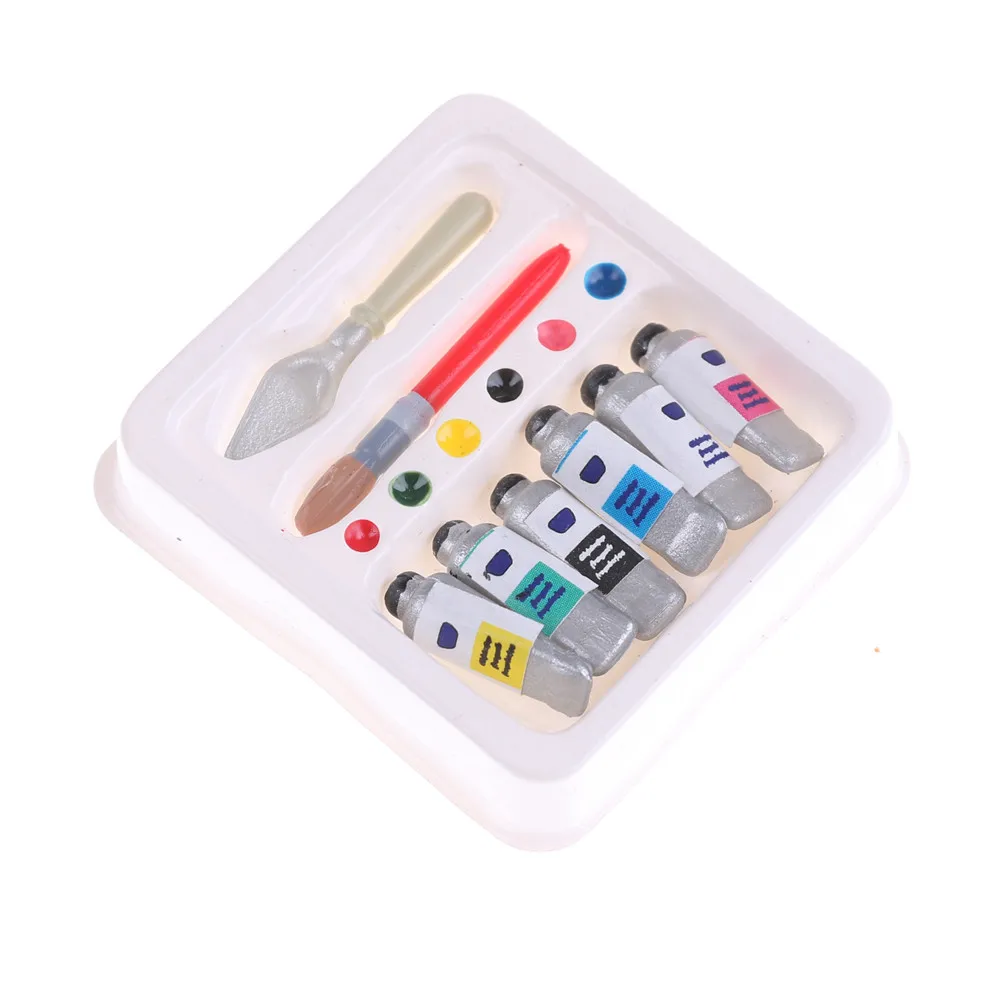 

1Set Mini Dollhouse Miniature Toy Color Oil Painting Paint Brush Set For Kids Doll House Decor