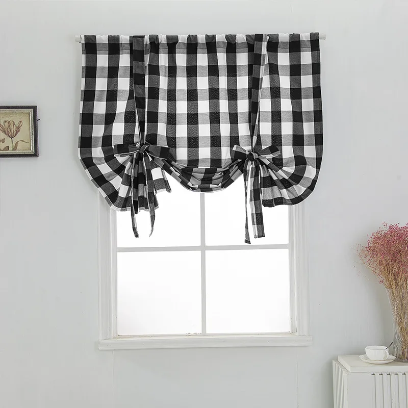 

Plaid Rmoan Balloon Curtain Shades Blackout Tie Up Rod Pocket Drapery for Small Window Bathroom Kitchen Cafe
