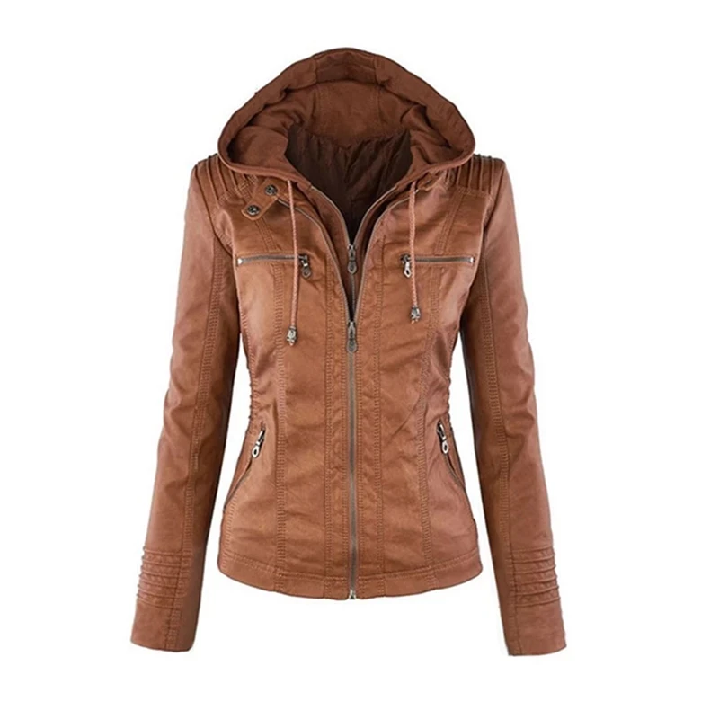 

2020 new women's coat autumn and winter artificial soft leather cover leather jacket Pu zipper motorcycle street coat