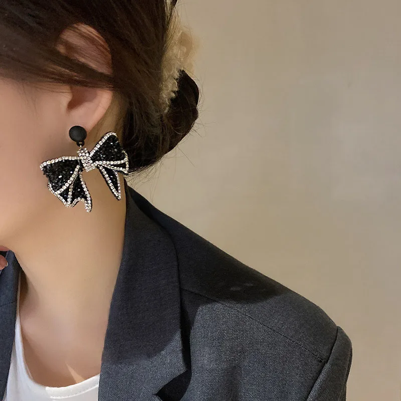 

2021 New Jewelry Korean Sweet Black Bowknot Women Earrings Sweet Fabric Lace Bow Fashion Drop Earrings Jewelry Gift