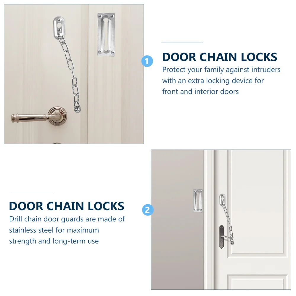 

2 Pcs Lock High Quality Premium Durable Professional Heavy Duty Door Latch Stainless Chain Door Lock Premium Chain Lock for Home