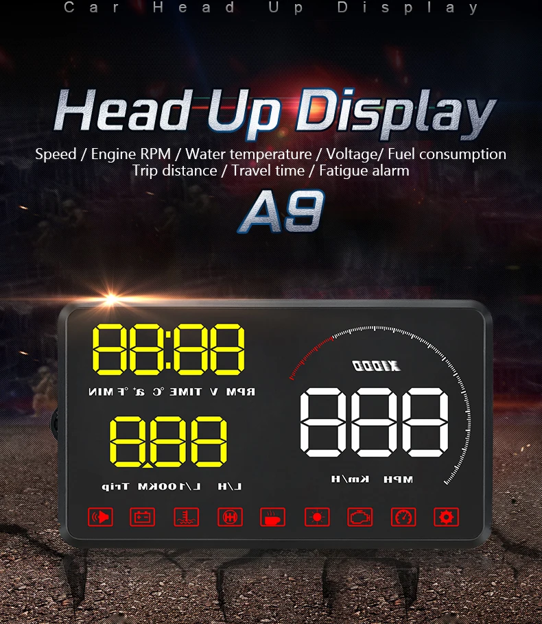 A9 автомобильный HUD Дисплей на голову OBD 2 Цифровой Автомобильный измеритель скорости сигнализации скорость проектор Предупреждение Авто HUD OBD2 дисплей