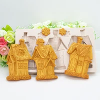 christmas house snow silicone mold resin kitchen baking tools dessert pastry lace decoration diy chocolate cake fondant moulds