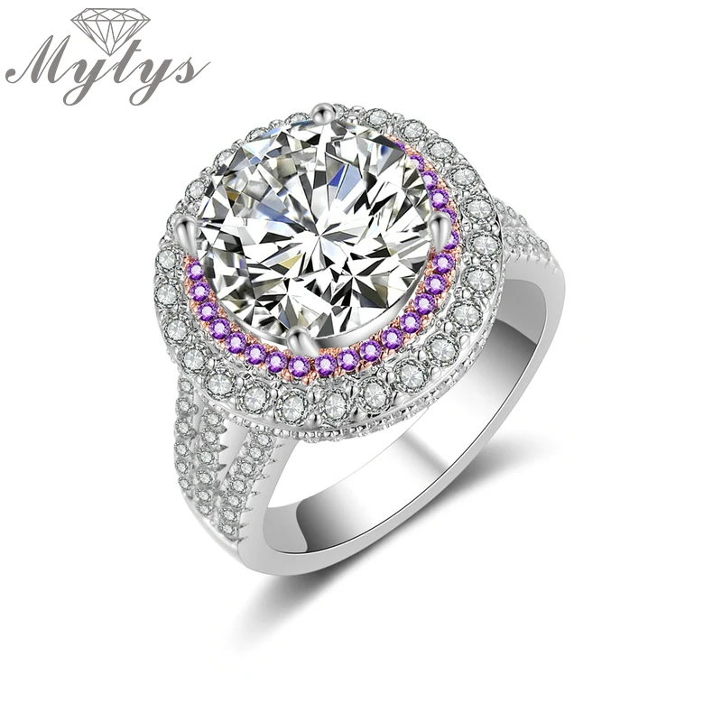 

Роскошное круглое кольцо Mytys с фианитом, свадебные кольца с зубцами для вечерние НКИ, кольца с кристаллами класса ААА для женщин, великолепный подарок R2148