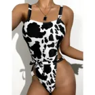 Женский купальник с принтом в виде коровьей кожи, майка, цельный комплект, бикини, сексуальный купальник с ремнем, обтягивающий купальник