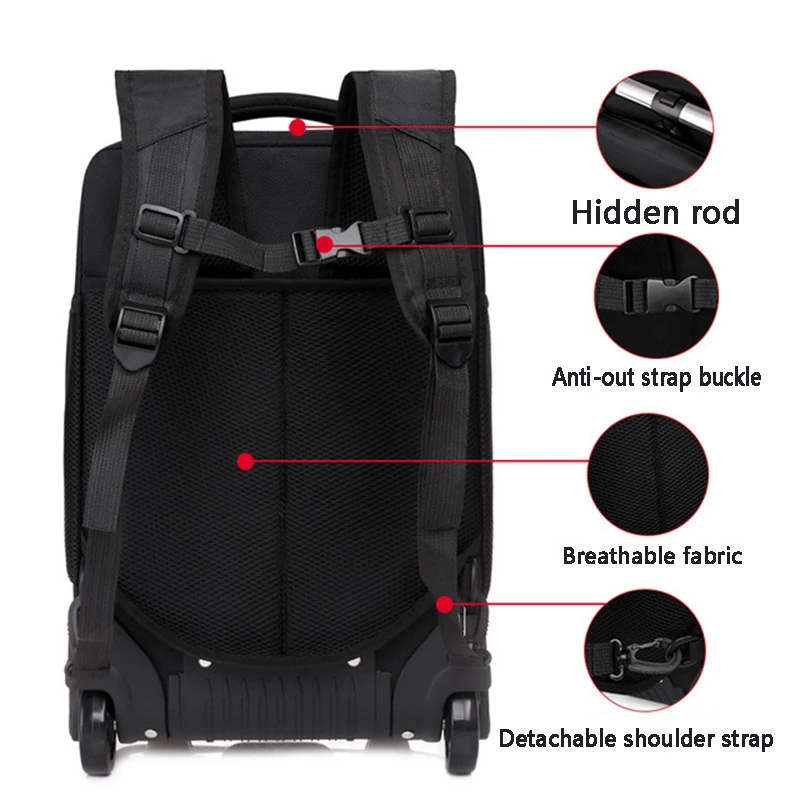 Brand new travel boarding luggage large capacity double shoulder trolley backpack hard shell business trolley case