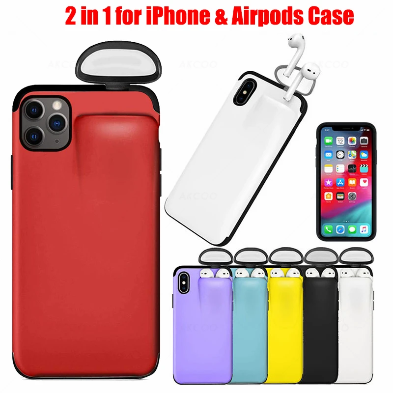 2 в 1 для iPhone 11 Pro Max чехол хранения наушников 6S 7 8 Plus XR XS Airpods 12 гарнитуры сумка Чехол