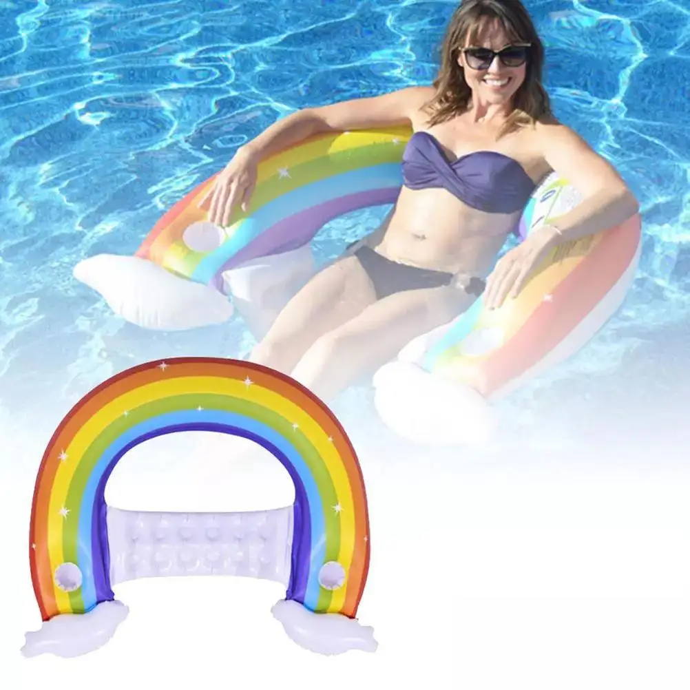 

Rainbow Floating Row Inflatable Lounge Chair Floating Bed Portable Swimming Pool Float Beach Water Sports Lounger Chair