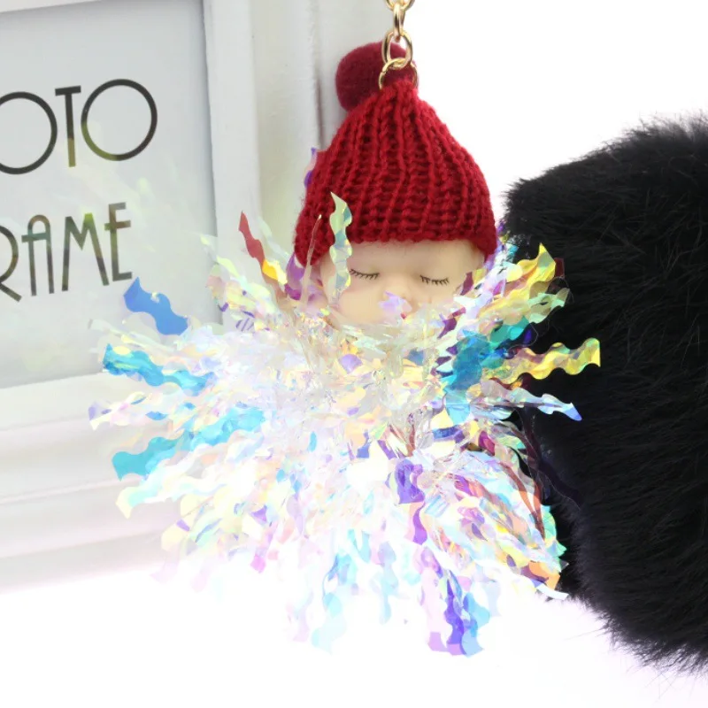 Плюшевые брелки Спящая кукла цветок помпон кролик мех мяч брелок пушистый