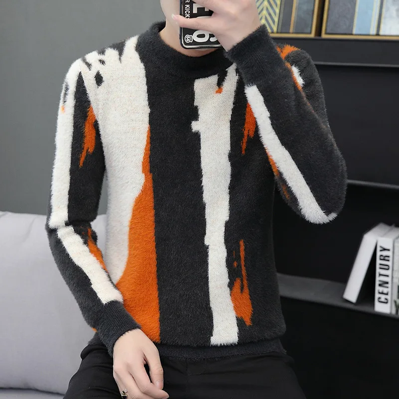 

2020 Men's Autumn New Autumn Round Neck Color-block Knitted Sweater Teenager Fashion Trend Sweater