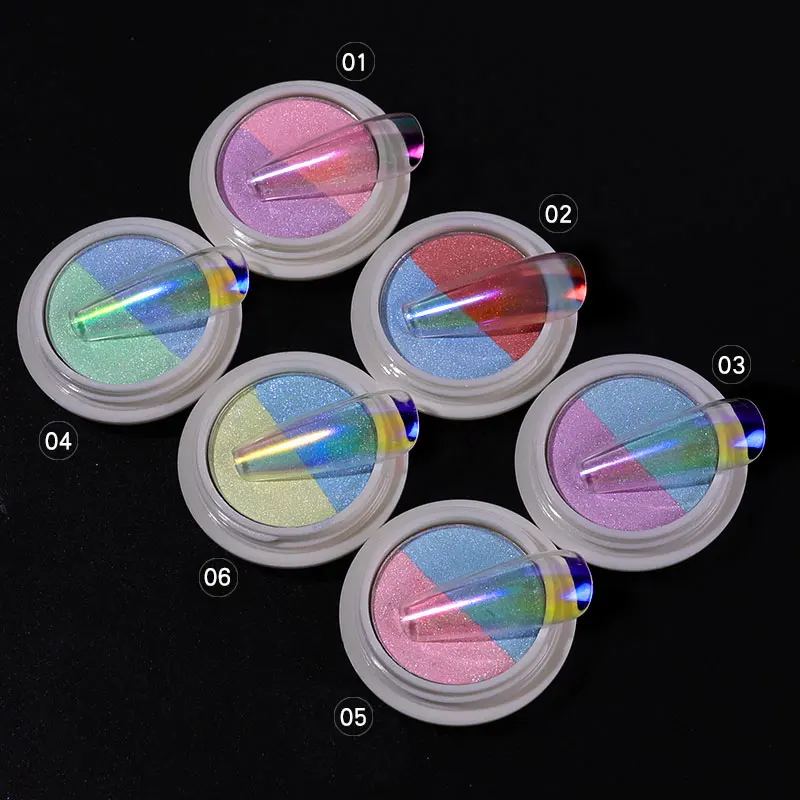 1 Box Holographic Neon Solid Nail Glitter Powder Double Color Transparent Aurora Powders Dust Art Pigment Chrome Decoration | Красота и