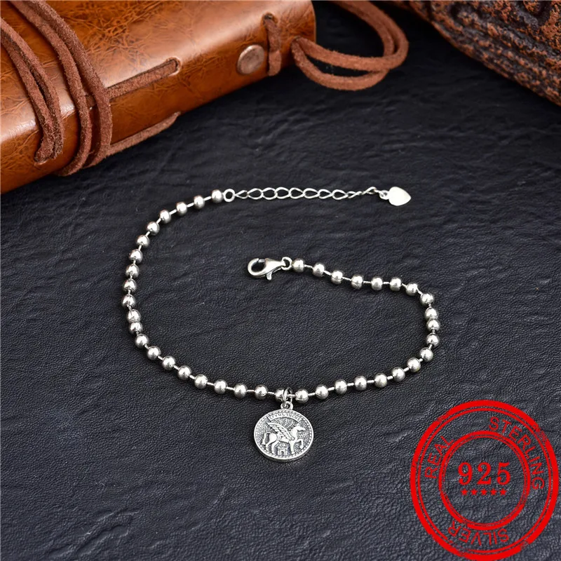 Браслет из 100% стерлингового серебра 925 пробы круглый кулон 3 мм цепочка бисера