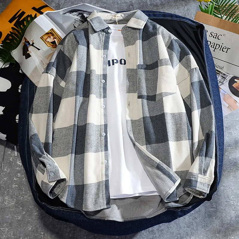 

Men's Shirt Plaid Long Sleeve Top Casual Plaid Shirts For Men's Clothing Button Camisas Para Hombre Men Shirts Camisas 2021