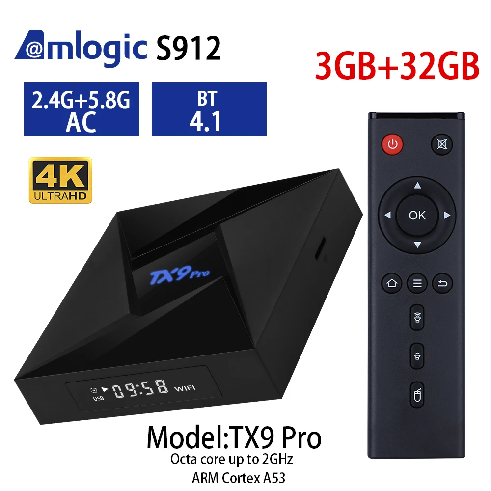 3 Гб оперативной памяти, 32 Гб встроенной памяти, ТВ коробка Android 7,1 TX9pro Amlogic S912 4K IP ТВ голосового помощника Google медиа плеер Netflix Youtube set top tv Box