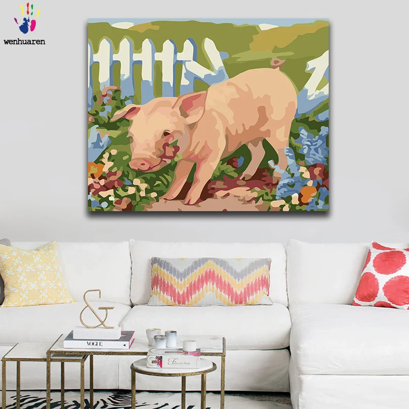 Diy цвета по номерам картина живопись с комплектами свинья прекрасная спальня