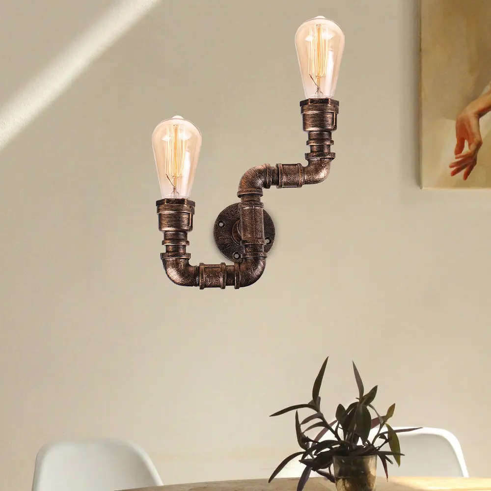 Vintage Industrial Loft Water Pipe Wall Light Retro Iron Ceiling Lamp Multi Lights Lighting Living Room Bathroom Decor E27 | Лампы и