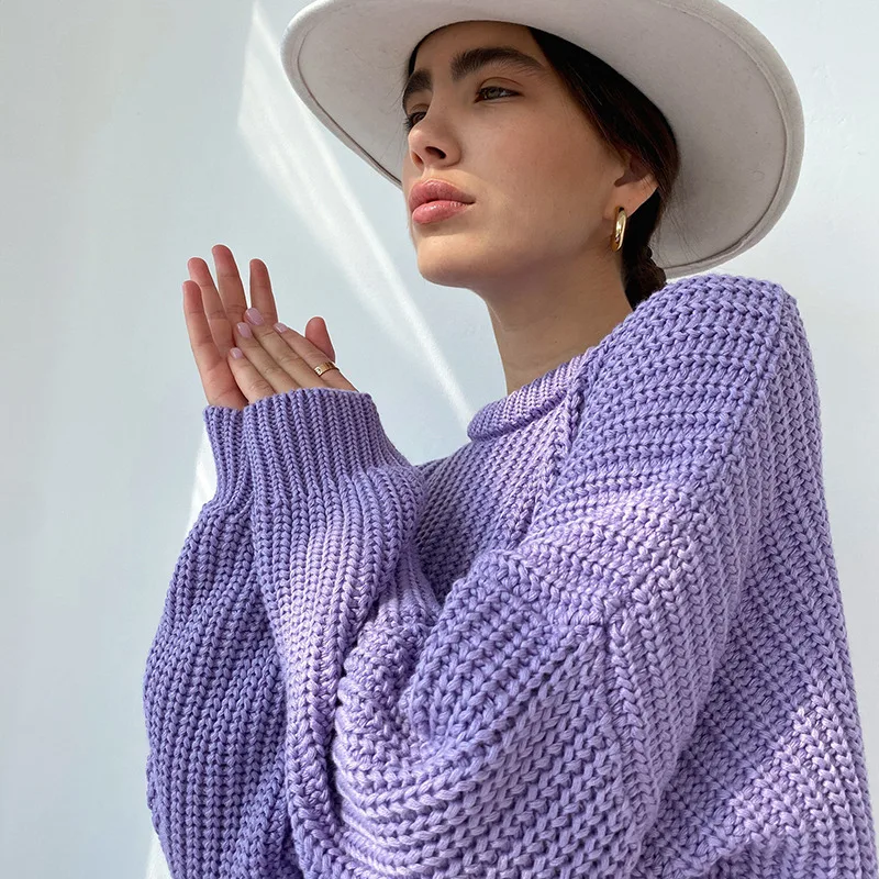 

Женский кашемировый свитер с длинным рукавом, свободный однотонный пуловер большого размера, повседневный трикотажный свитер для осени и з...