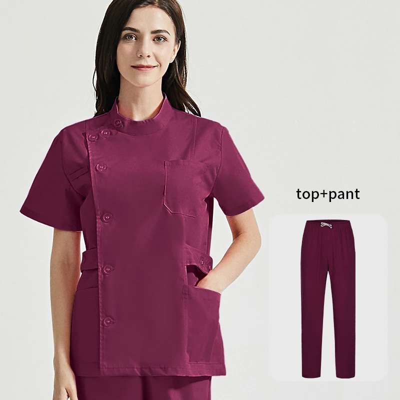 Твердые Цвет футболка с короткими рукавами для женщин Медсестра скрабы униформа