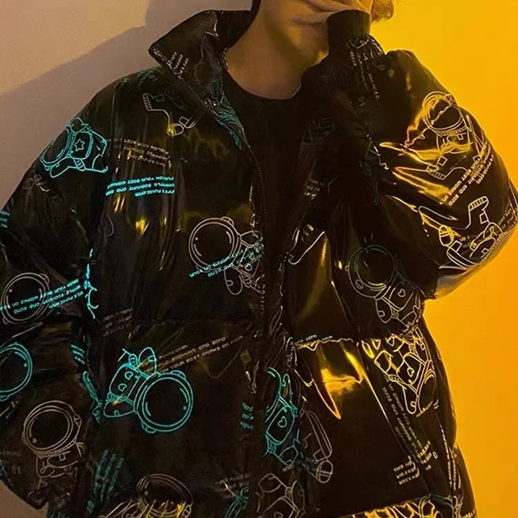 Мужская зимняя куртка в стиле хип-хоп с аниме принтом ветровка оверсайз уличная