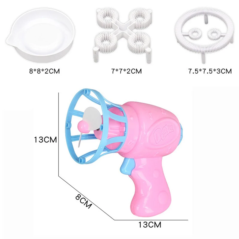 

Summer Funny Magic Bubble Blower Machine Electric Automatic Bubble Maker Gun with Mini Fan Kids Outdoor Toys Wedding Supplies