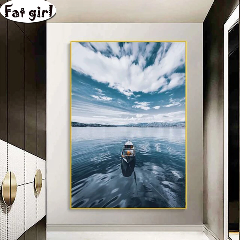 Пейзаж постер с морем и лодкой алмазная живопись 5d сделай сам вышивка крестиком