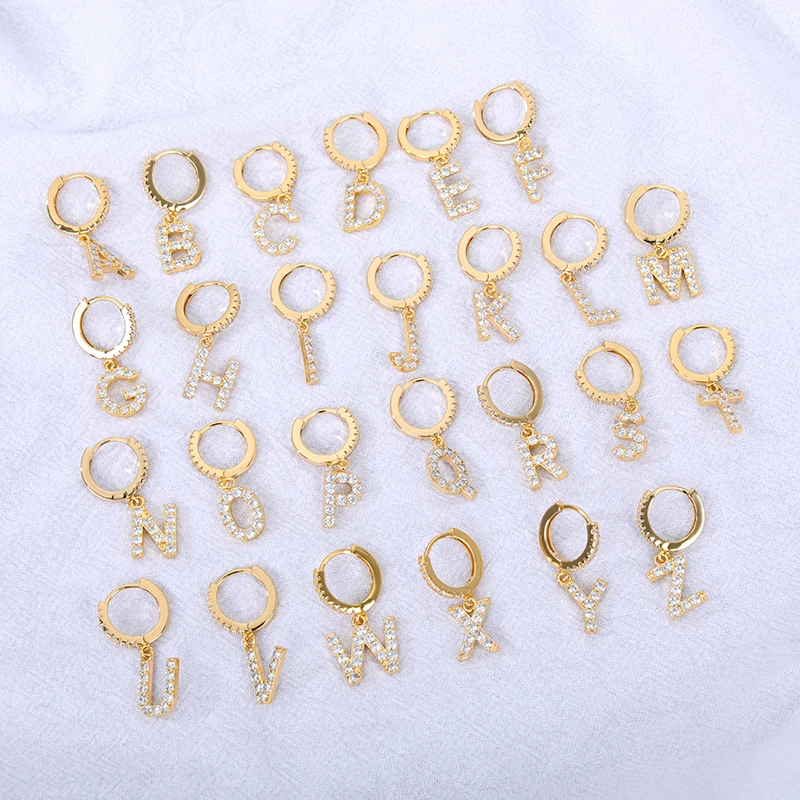

1pc Zircon Letter Earrings For Women Hoop Earings Fashion Jewelry 2020 Trend Korean Style Christmas Wholesale Accessories