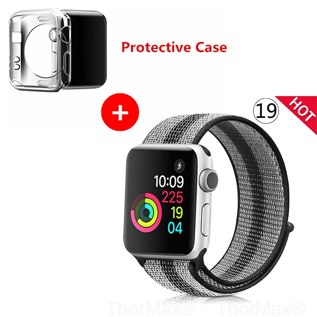 Нейлоновый спортивный бесшовный ремешок для наручных часов iwatch, 4 цвета, в полоску, легкий мягкий сплетенный ремешок для наручных часов Apple Watch 4 серии 3/2/1 38 мм 42 мм 40 мм 44 мм - Цвет ремешка: 19-black stripe