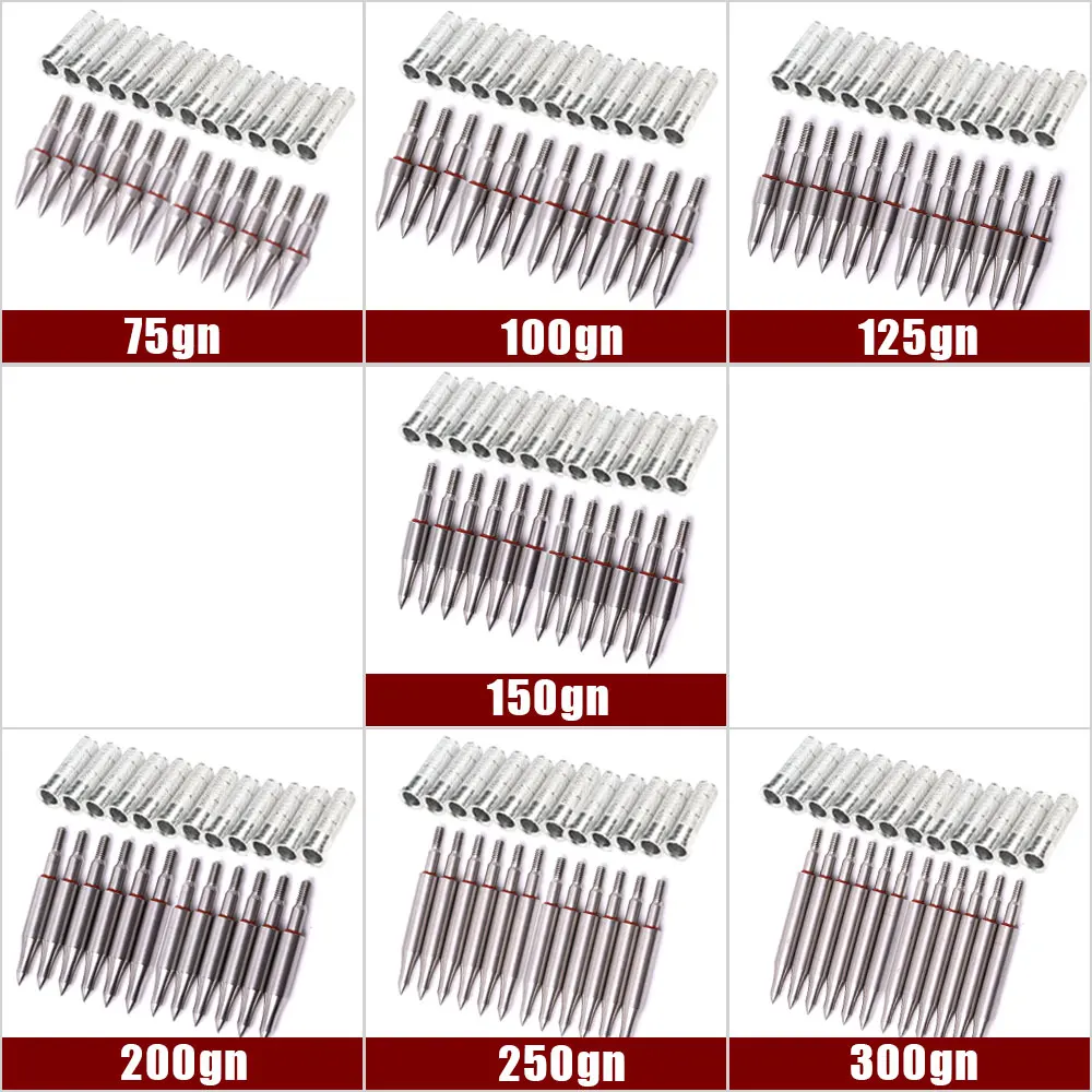 

Stainless Steel Arrow Point Tip Head+Aluminum Inserts 75 100 125 150 200 250 300 Grain For ID 6.2mm Shaft Broadheads