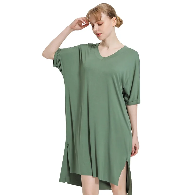 

Women's V Neck Short Sleeve Comfortable Soft Thin Ice Modal Loose Dress For 2021 Summer