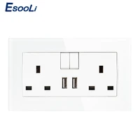 esooli glass panel 13a double uk standard outlet switched with 2 1a dual usb charger port fast charger ports plug wall socket