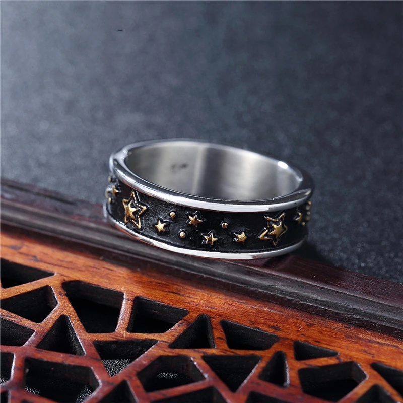 

Steampunk Gold Color Five Pointed Star Rings for Women Minimalist Chunky 6mm Stainless Steel Wedding Bands Vintage Jewelry 2021