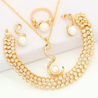 new arrivals gold color jewelry sets for women white pearl earrings necklace pendant bracelet ring christmas free gift box 4pcs