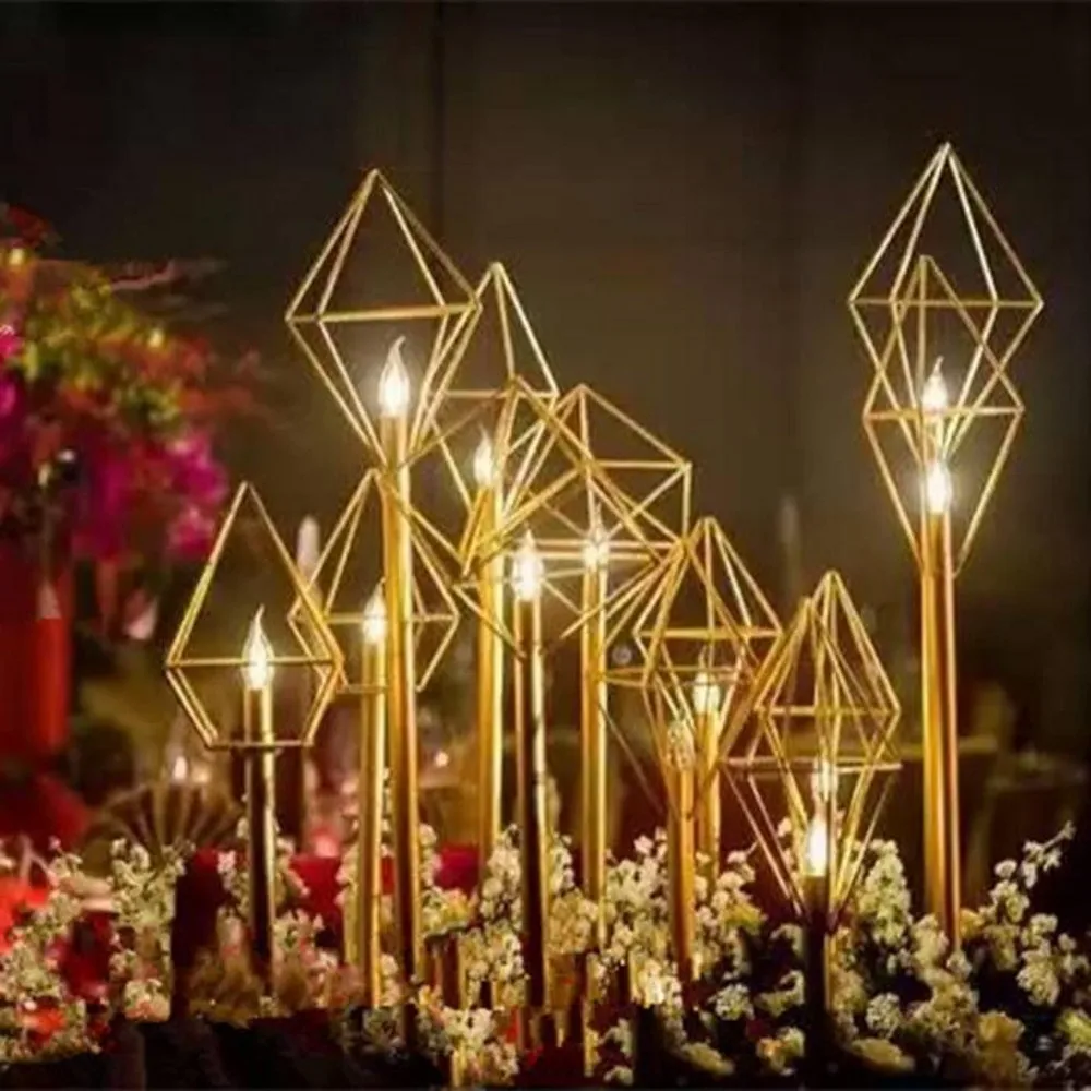 

New Geometric diamond metal stand road lead with led light for wedding walkway aisle party event T- Stage backdrops decor