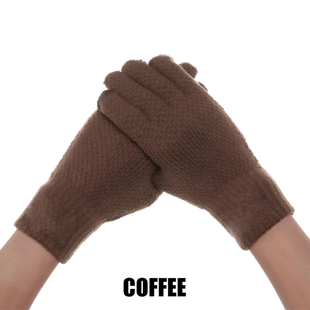4-Coffee 1 шт., мужские зимние теплые вязаные перчатки, гибкие перчатки на полный палец, утолщенные шерстяные кашемировые перчатки для смартфона, планшета - Цвет: 4-Coffee