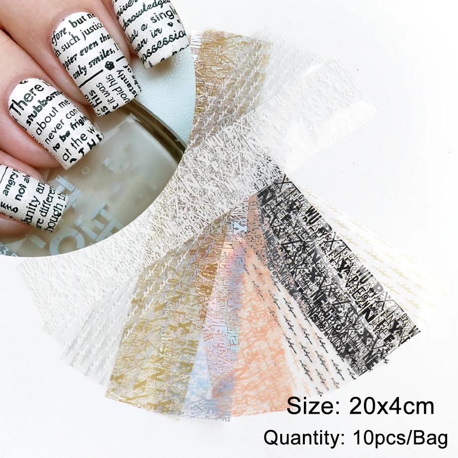

NEW 10Pcs Nail Transfer Foil Set Cool English Letter Stickers for nails inscriptions Alphabet Design Sliders Decals Decoration