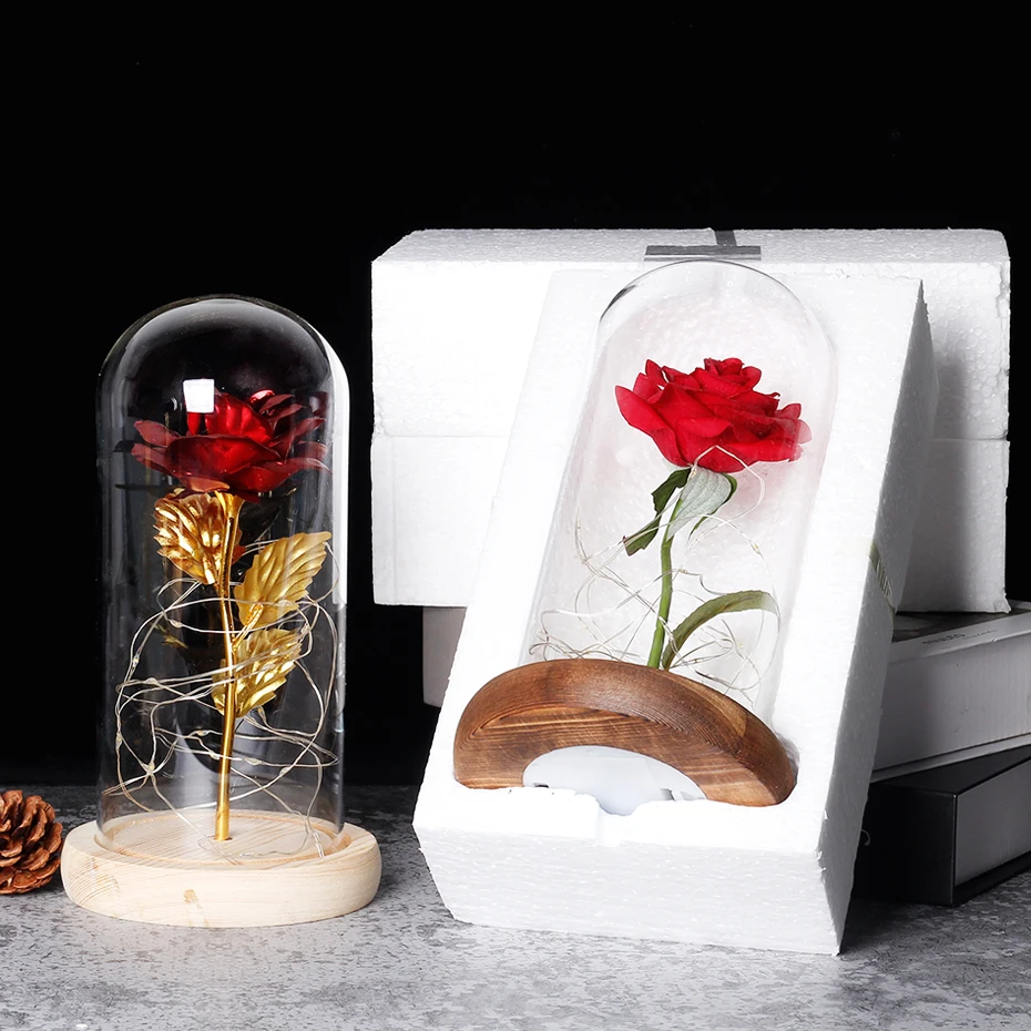 Beautiful Eternal Rose Eternelle LED Light Beauty And The Beast In Glass Dome For Mother's Birthday Valentines Day Gift | Дом и сад
