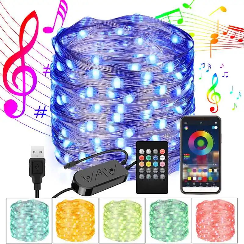 

Цветная (RGB) светильник строка Bluetooth Применение Управление 200LED USB ФЕЯ светильник s Многоцветный переменной гибкий светильник s с 20 пульта дист...