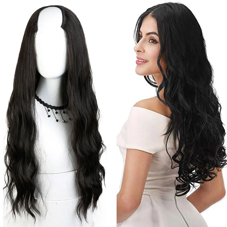 

Synthetic Long Black Wavy Culry hair extensions for Women 24" Natural Female Brown Wigs Heat Resistant Fake Hair extension
